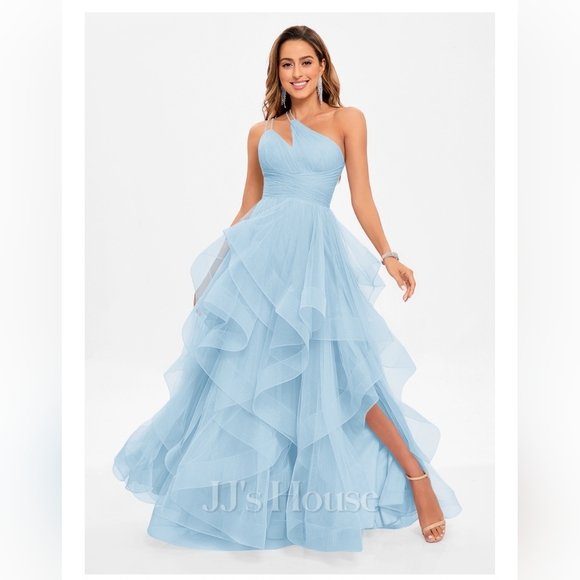 JJ House - Ball-Gown/Princess Asymmetrical One Shoulder Floor-Length Tulle Dress - Picture 1 of 1